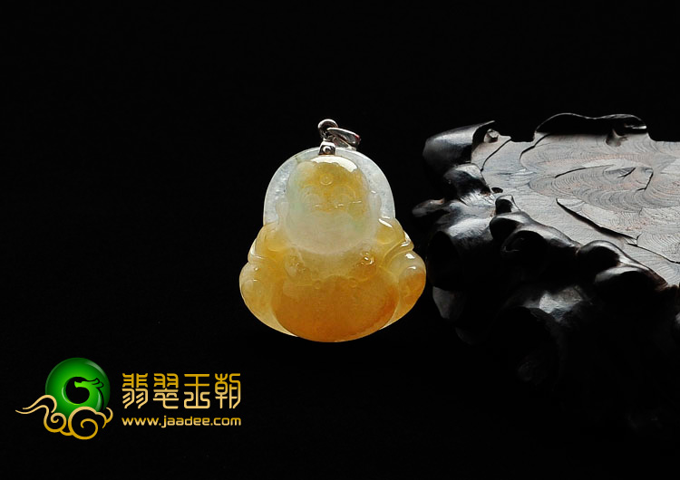 冰种黄翡略飘花缅甸翡翠玉佛挂件