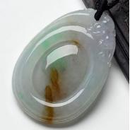 冰种三彩缅甸翡翠平安符挂件