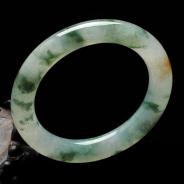 冰种飘花略带黄翡缅甸翡翠圆条手镯（54.6mm）