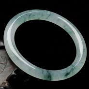 冰种飘花缅甸翡翠圆条手镯（56.4mm）