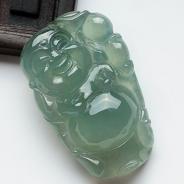 冰种蓝晴水缅甸翡翠逍遥佛挂件
