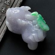 糯冰种春带彩缅甸翡翠貔貅挂件