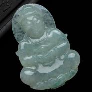糯冰种晴水缅甸翡翠观音挂件