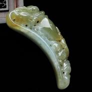 糯冰种褐黄翡缅甸翡翠龙钩挂件