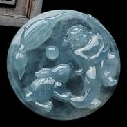 冰种紫罗兰缅甸翡翠金童玉兔挂件