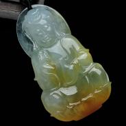 冰种黄翡缅甸翡翠观音挂件