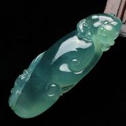 玻璃种蓝晴水缅甸翡翠如意寿挂件