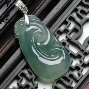 冰种飘花缅甸翡翠如意寿挂件