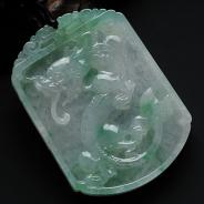 冰种飘翠缅甸翡翠龙凤牌挂件