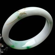 细糯种飘翠缅甸翡翠贴金手镯（53.9mm）