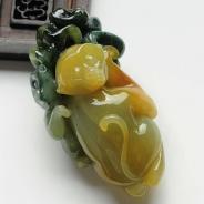 细糯种黄翡飘花缅甸翡翠代代封侯挂件