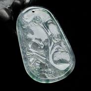 玻璃种飘花缅甸翡翠喜上眉梢挂件