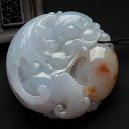 糯冰种飘黄花缅甸翡翠吐祥纳瑞挂件