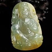 冰种黄翡飘花缅甸翡翠观音挂件