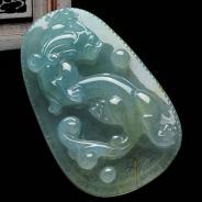 冰种蓝晴水缅甸翡翠螭龙牌挂件