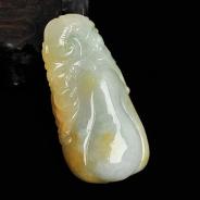 糯冰种黄翡略飘花缅甸翡翠福瓜挂件