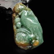 糯冰种褐黄翡缅甸翡翠鸟语花香挂件