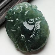 糯冰种油青缅甸翡翠如意寿挂件