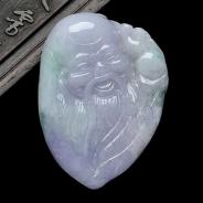 糯冰种春带彩缅甸翡翠寿星头挂件