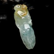 冰种黄翡飘花缅甸翡翠人参如意挂件