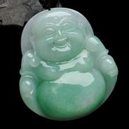 糯冰种豆绿缅甸翡翠玉佛挂件