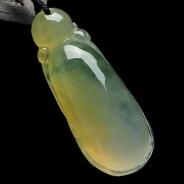 冰种黄翡飘花缅甸翡翠福瓜挂件