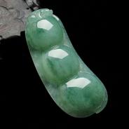 糯冰种飘花缅甸翡翠四季豆挂件