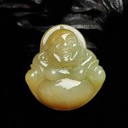 糯冰种黄翡缅甸翡翠大肚佛挂件