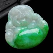 糯冰种阳绿缅甸翡翠玉佛挂件