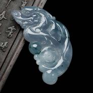 冰种紫罗兰飘花缅甸翡翠鱼龙挂件