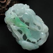 糯冰种翠色缅甸翡翠年年有余挂件