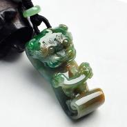 糯冰种黄加绿缅甸翡翠望子成龙挂件