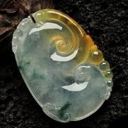 冰玻种黄翡飘花缅甸翡翠如意挂件