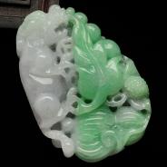 糯冰种豆色缅甸翡翠福寿安康挂件