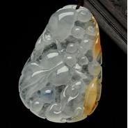 冰种黄翡飘紫缅甸翡翠金玉满堂挂件