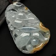 冰种黄翡飘紫缅甸翡翠金玉满堂挂件