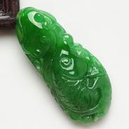 糯冰种菠菜绿缅甸翡翠年年有余挂件