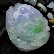 糯冰种春带彩缅甸翡翠一路连科手玩件