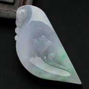 糯冰种春带彩缅甸翡翠一枝独秀挂件