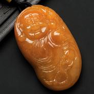 糯冰种红黄翡缅甸翡翠玉佛挂件