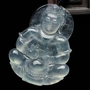 冰玻种飘花缅甸翡翠观音挂件
