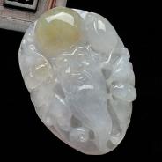 糯冰种淡黄翡缅甸翡翠寿星头挂件