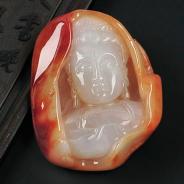 糯冰种红黄翡缅甸翡翠观音头挂件