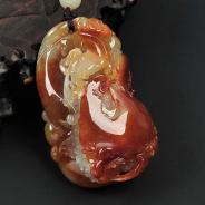 糯冰种褐红翡缅甸翡翠福从天降挂件