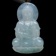 糯冰种淡晴水缅甸翡翠观音挂件