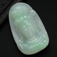 糯冰种豆色缅甸翡翠观音头挂件