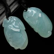 冰种晴水缅甸翡翠福瓜挂件（一对）