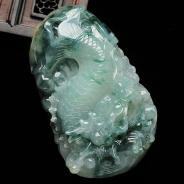 糯冰种黄翡飘花缅甸翡翠龙鱼手玩件