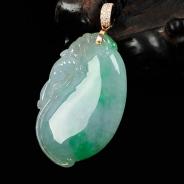 冰种飘翠缅甸翡翠镶玫瑰金扣福瓜挂件（真钻）