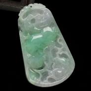 糯冰种春带彩缅甸翡翠双鸟如意挂件